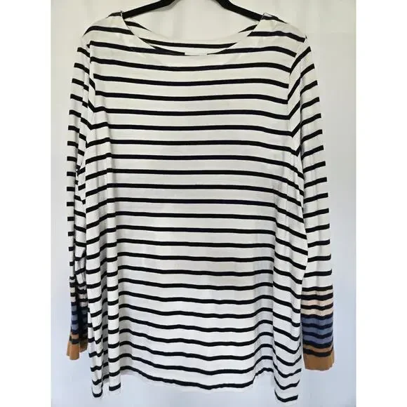 J.Jill XL Women Nautical Black Stripe Blouse Old Money Resort Beach Vacation - Picture 1 of 5